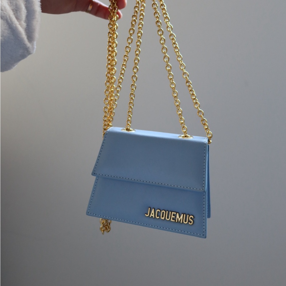 JACQUEMUS Le Piccolo blue leather gold chain mini bag